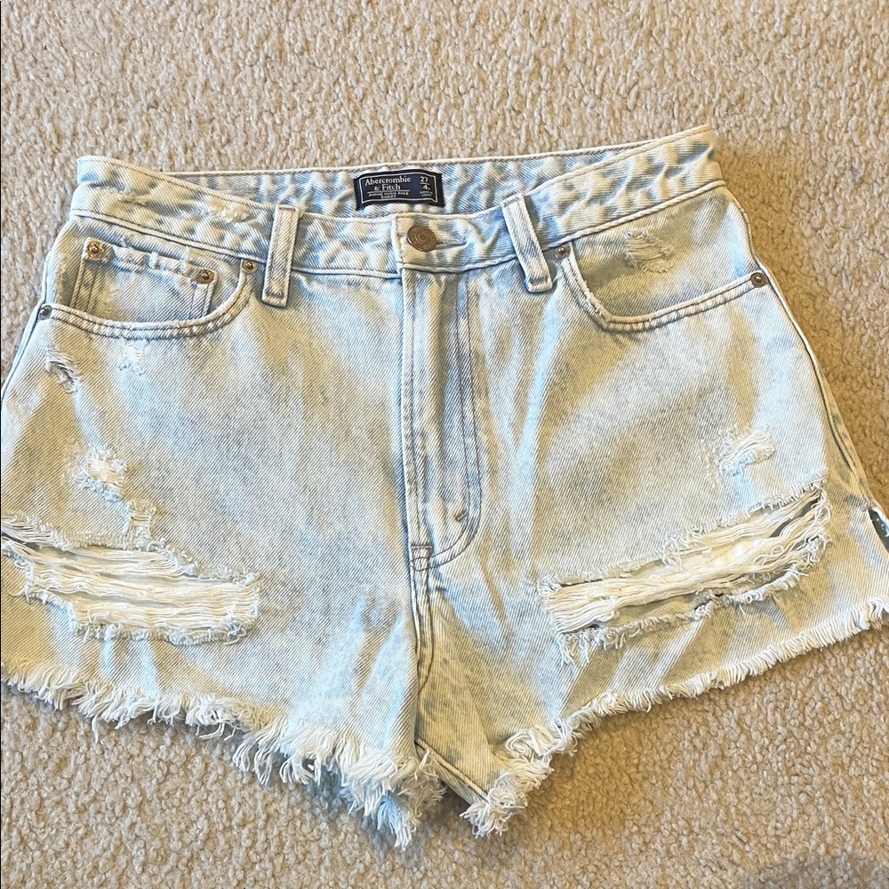 Abercrombie & Fitch Light Blue Distressed  Annie High Rise Jean Shorts Size 27